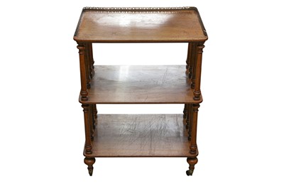 Lot 142 - A VICTORIAN WALNUT LOW THREE TIER WHATNOT