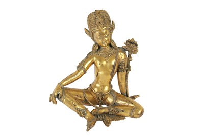 Lot 683 - A TIBETAN GILT BRONZE MODEL OF TARA, IN THE 17TH CENTURY STYLE, POSSBLY 19TH CENTURY