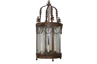 Lot 358 - A LARGE BRASS CYLINDRICAL HALL LANTERN, LATE 20TH CENTURY