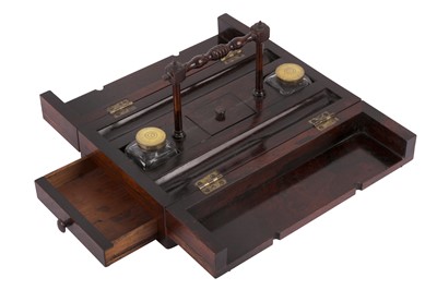 Lot 95 - A REGENCY/WILLIAM IV ROSEWOOD AND BRASS BOUND ENCRIER BOX