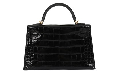 Lot 301 - λ Hermes Black Shiny Alligator Mini Kelly II 20