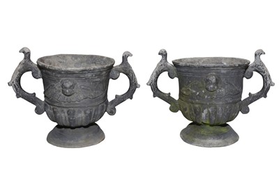 Lot 423 - A PAIR OF 19TH CENTURY TWIN HANDLED LEAD PLANTERS