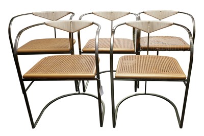 Lot 483 - A SET OF FIVE CHROMIUM PLATED ITALIAN DINING CHAIRS