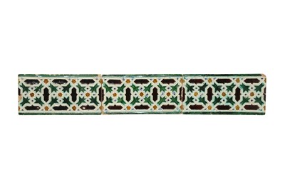Lot 641 - THREE RECTANGULAR HISPANO-MORESQUE ARISTA POTTERY TILES