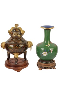 Lot 742 - A CHINESE GILT BRONZE AND ENAMEL KORO, 20TH CENTURY