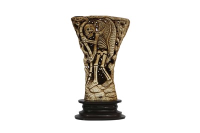 Lot 48 - A HAND CARVED WATER BUFFALO SHOULDER BLADE BONE CARVED AS THE ANGEL OF DEATH