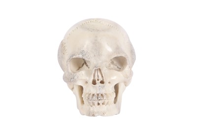 Lot 47 - A HAND CARVED MOOSE ANTLER MODEL OF A HUMAN SKULL