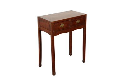 Lot 162 - A CHINESE CARVED TWO-DRAWERED HUANGHUALI SIDE TABLE.