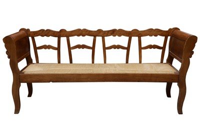 Lot 181 - A SWEDISH FRUITWOOD BENCH 20TH CENTURY