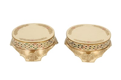 Lot 475 - A PAIR OF SATSUMA VASE STANDS.