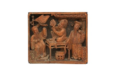 Lot 62 - A CHINESE WOOD FIGURATIVE PANEL.