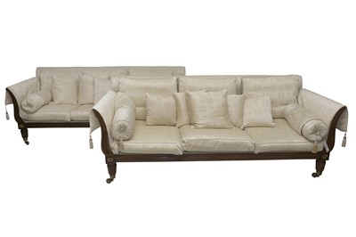 Lot 167 - A PAIR OF REGENCY STYLE MAHOGANY SETTEES