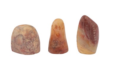 Lot 689 - THREE CHINESE SOAPSTONE SEALS.