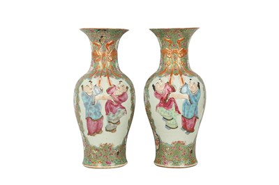Lot 359 - A PAIR OF LARGE CHINESE FAMILLE ROSE MOULDED VASES.