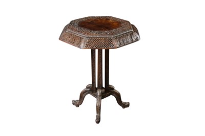 Lot 740 - AN OCTAGONAL KASHMIRI CARVED HARDWOOD TABLE