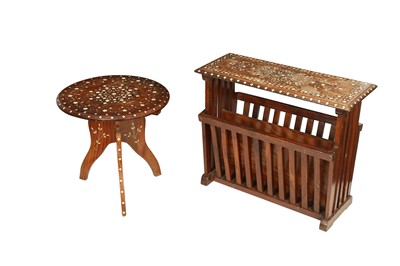 Lot 727 - λ AN IVORY AND BONE-INLAID VIZAGAPATAM-STYLE MAGAZINE TABLE AND A SMALL FOLDING OCCASIONAL TABLE