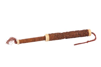 Lot 167 - λ A CHINESE IVORY-MOUNTED BAMBOO INCENSE HOLDER.
