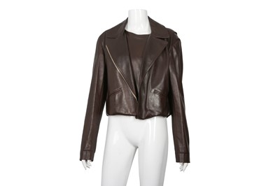 Lot 206 - Yves Saint Laurent Brown Leather Jacket - Size 40