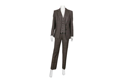 Lot 208 - Yves Saint Laurent Brown Check Three Piece Trouser Suit - Size 40