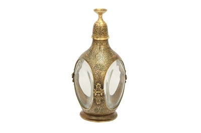 Lot 632 - AN ENAMELLED BRASS MOUNTED HAIG'S DIMPLE WHISKEY BOTTLE