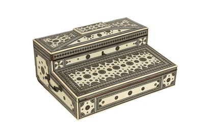 Lot 743 - λ AN IVORY-INLAID SANDALWOOD SADELI-WARE PORTABLE WRITING DESK