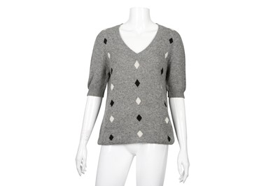 Lot 94 - Prada Grey Cashmere Diamond Intarsia Sweater - Size 44