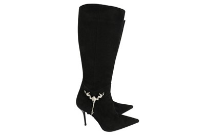 Lot 495 - Cesare Paciotti Black Scorpion Charm Heeled Boot - Size 41