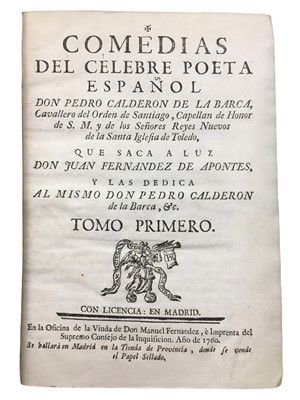 Lot 506 - Calderón de la Barca: Comedias del Celebre Poeta Espanol...