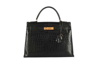 Lot 303 - λ Hermes Black Shiny Crocodile Kelly Sellier 32
