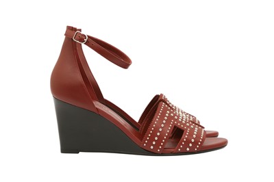 Lot 66 - Hermes Rouge Tomette Legend Wedge Sandal - Size 40.5