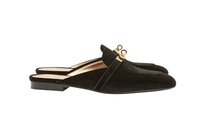 Lot 338 - Hermes Black Velours Oz Mules - Size 40