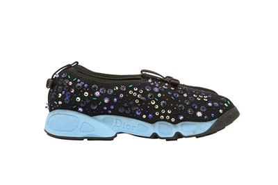 Lot 110 - Dior Black Embellished Mesh Fusion Sneaker - Size 36.5