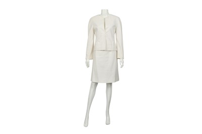 Lot 375 - Chanel White Cotton Collarless Skirt Suit