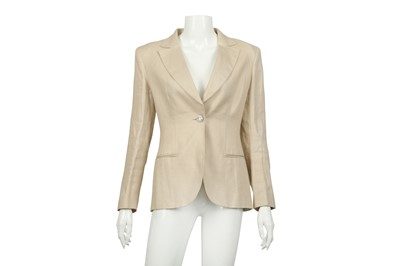 Lot 239 - Chanel Beige Linen One Button Blazer- Size 36