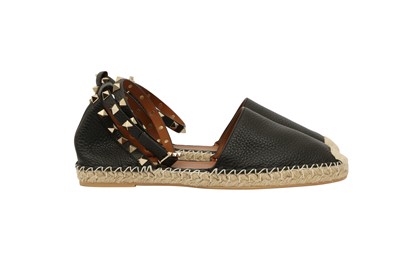 Lot 342 - Valentino Black Rockstud Flat  Espadrille  - Size 39