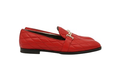 Lot 50 - Tod's Red Quilted Double T Loafer - Size 39
