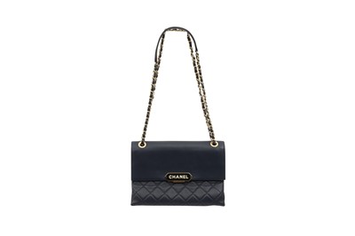 Lot 122 - Chanel Navy Logo Plaque Flap Bag