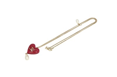 Lot 8 - Chanel Berry Red CC Heart Necklace