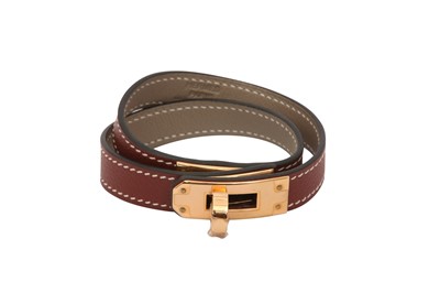 Lot 217 - Hermes Brown Kelly Double Tour Bracelet
