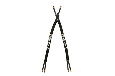 Lot 355 - Chanel Black Logo Print Suspenders