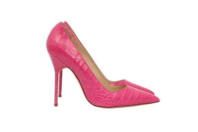 Lot 5 - λ Manolo Blahnik Fuchsia Crocodile BB Heeled Pump - Size 39