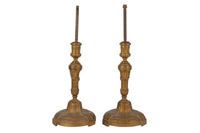 Lot 152 - A PAIR OF LOUIS XVI STYLE BARBEDIENNE GILT BRONZE CANDLESTICKS, 19TH CENTURY