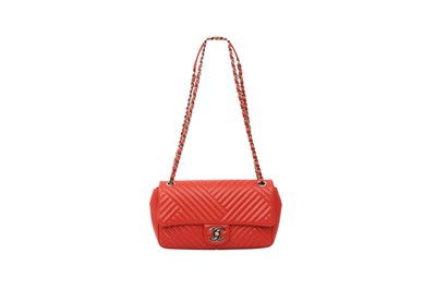Lot 41 - Chanel Red Diagonal Quilted Single Flap Bag