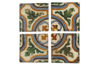 Lot 543 - A SET OF FOUR SPANISH ARISTA TILES, 16TH CENTURY