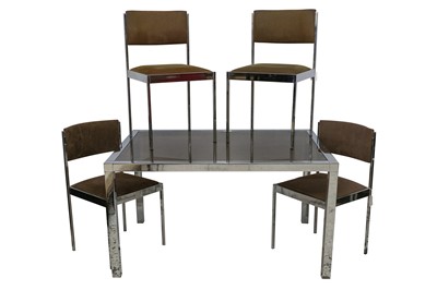 Lot 194 - A CHROMED STEEL FRAMED DINING TABLE