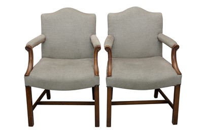 Lot 131 - A PAIR OF GEORGIAN STYLE MAHOGANY ARMCHAIRS