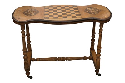 Lot 93 - A VICTORIAN WALNUT STRETCHER TABLE