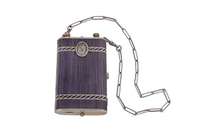 Lot 24 - An early 20th century Austrian silver 935 standard silver gilt and enamel combination aide memoire, scent bottle, pocket watch and compact, Vienna circa 1920 by Hillebrand and Co