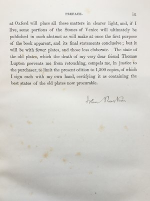 Lot 214 - Ruskin (John) The Stones of Venice, signed
