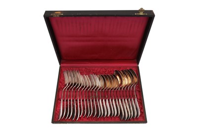 Lot 232 - A cased 20th century Swiss 800 standard silver table service of flatware / canteen, by Borel and Cie